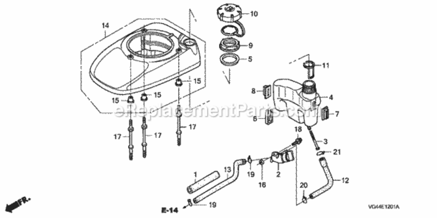 Fan Cover (2) + Fuel Tank Diagram and Parts List for HRR216K4 Type TDAVIN# MZCG-7700001 to MZCG-7799999 Honda Lawn Mower