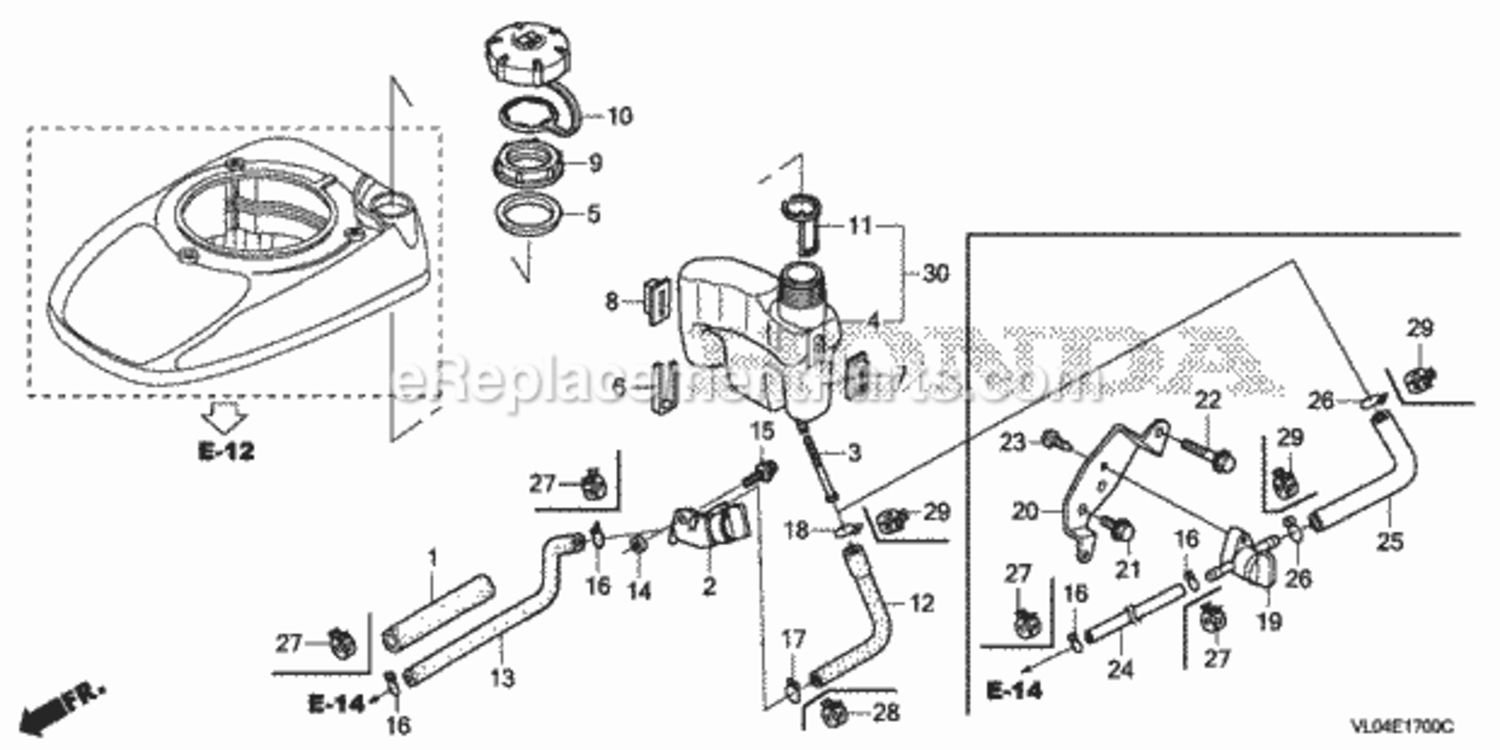 Fuel Tank Diagram and Parts List for HRR216K7 Type PDAAVIN# MZCG-8200001 Honda Lawn Mower