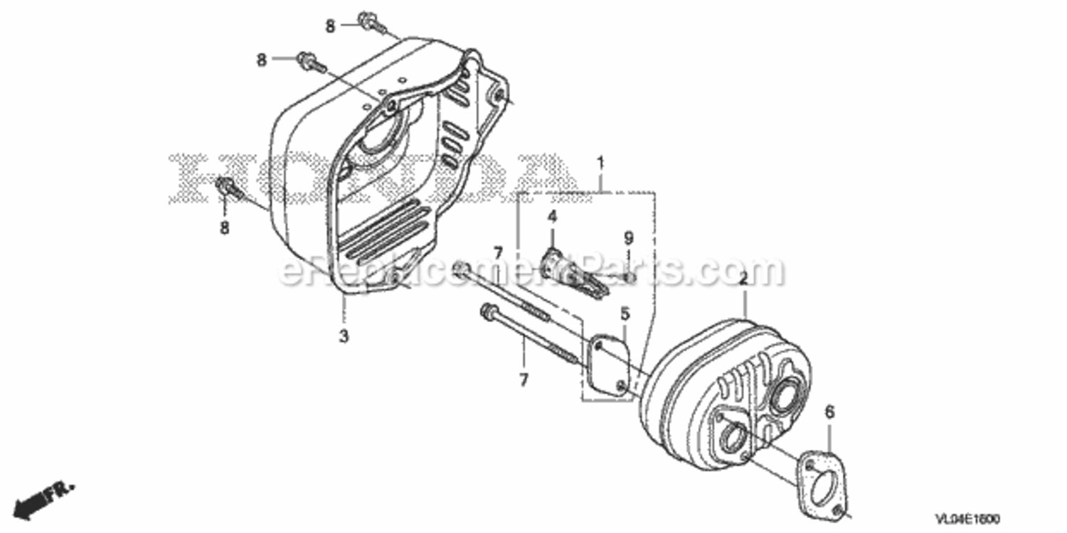 Muffler Diagram and Parts List for HRR216K7 Type PDAAVIN# MZCG-8200001 Honda Lawn Mower