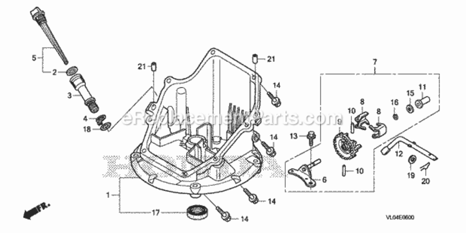 Oil Pan Diagram and Parts List for HRR216K7 Type PDAAVIN# MZCG-8200001 Honda Lawn Mower