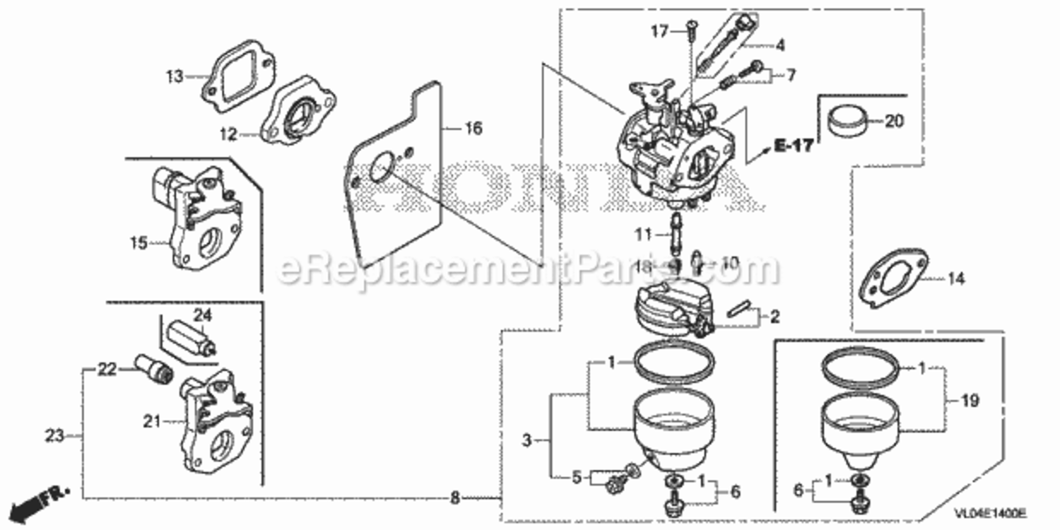 Carburetor Diagram and Parts List for HRR216K7 Type PDAAVIN# MZCG-8200001 Honda Lawn Mower