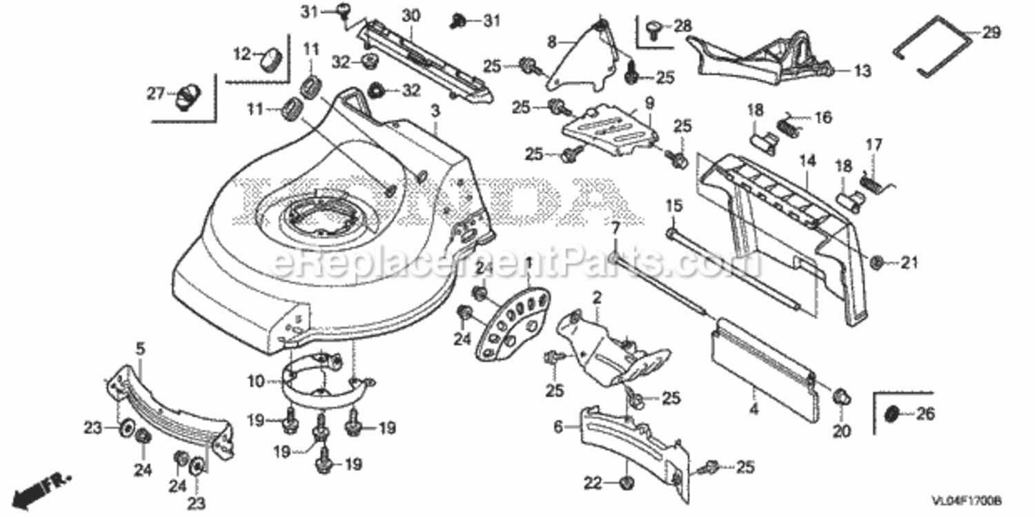 Cutter Housing Diagram and Parts List for HRR216K7 Type PDAAVIN# MZCG-8200001 Honda Lawn Mower