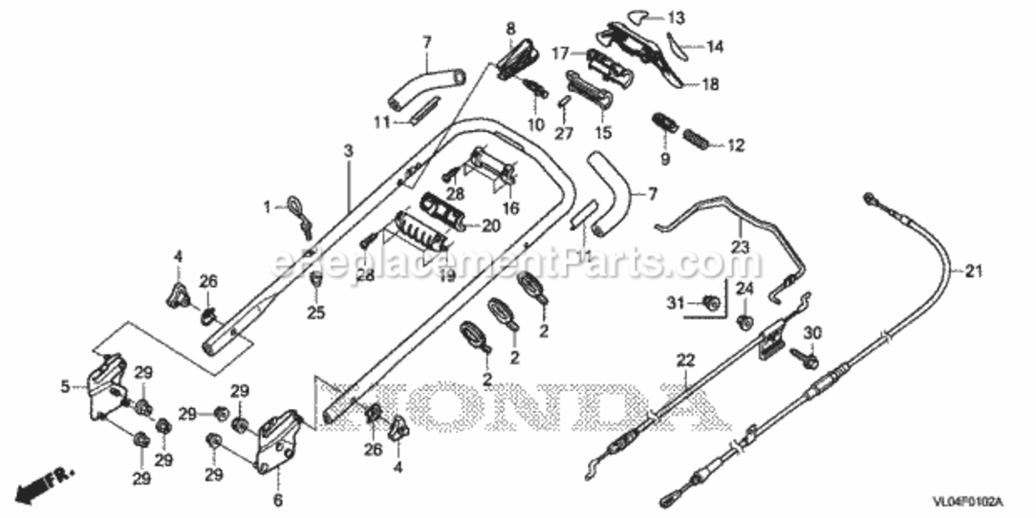 Handlebar 3 Diagram and Parts List for HRR216K7 Type VKAAVIN# MZCG-8200001 Honda Lawn Mower