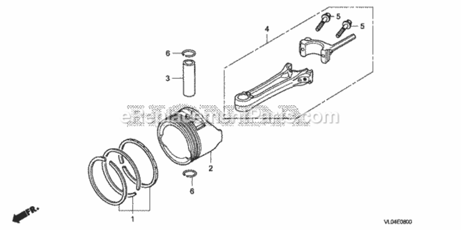 Piston + Connecting Rod Diagram and Parts List for HRR216K7 Type VKAAVIN# MZCG-8200001 Honda Lawn Mower