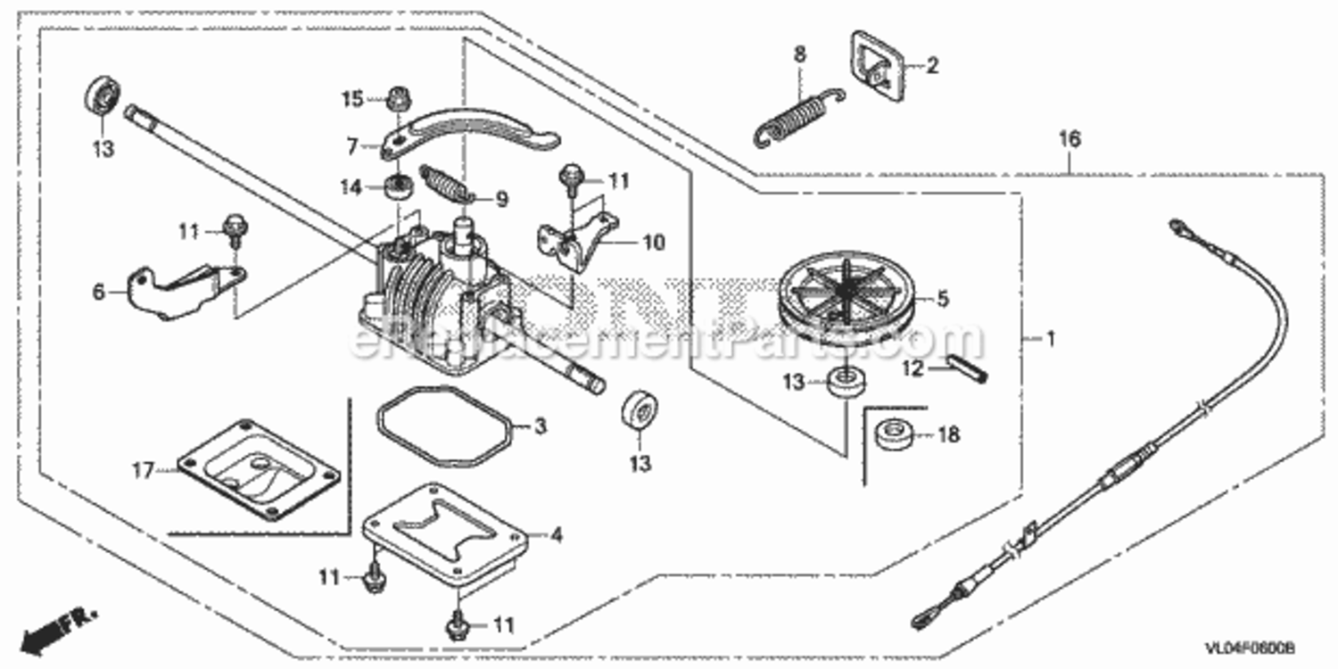 Transmission 1 Diagram and Parts List for HRR216K7 Type VKAAVIN# MZCG-8200001 Honda Lawn Mower