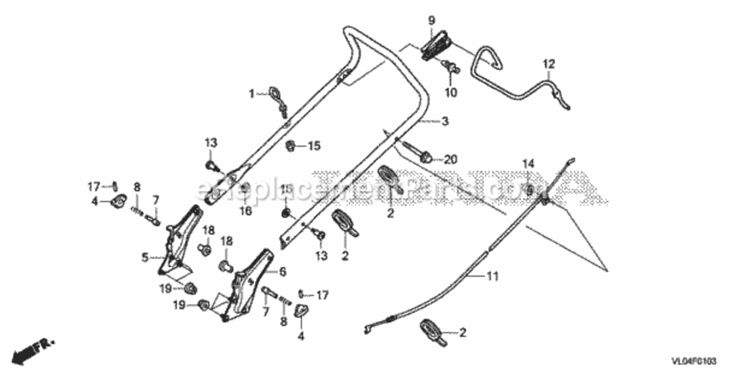 Handlebar 4 Diagram and Parts List for HRR216K8 Type PKAAVIN# MZCG-8400001 Honda Lawn Mower