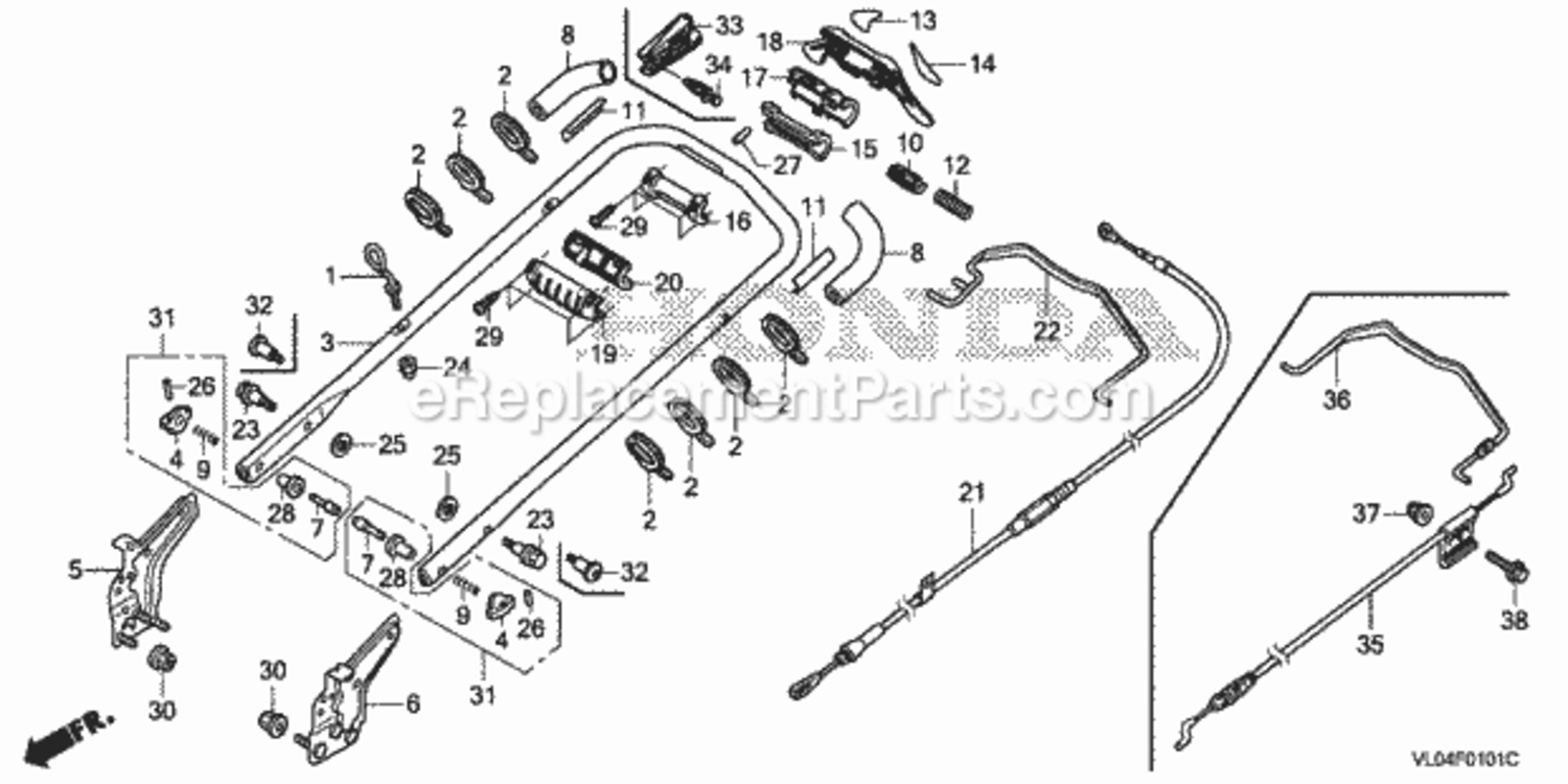 Handlebar 2 Diagram and Parts List for HRR216K8 Type VKAAVIN# MZCG-8400001 Honda Lawn Mower