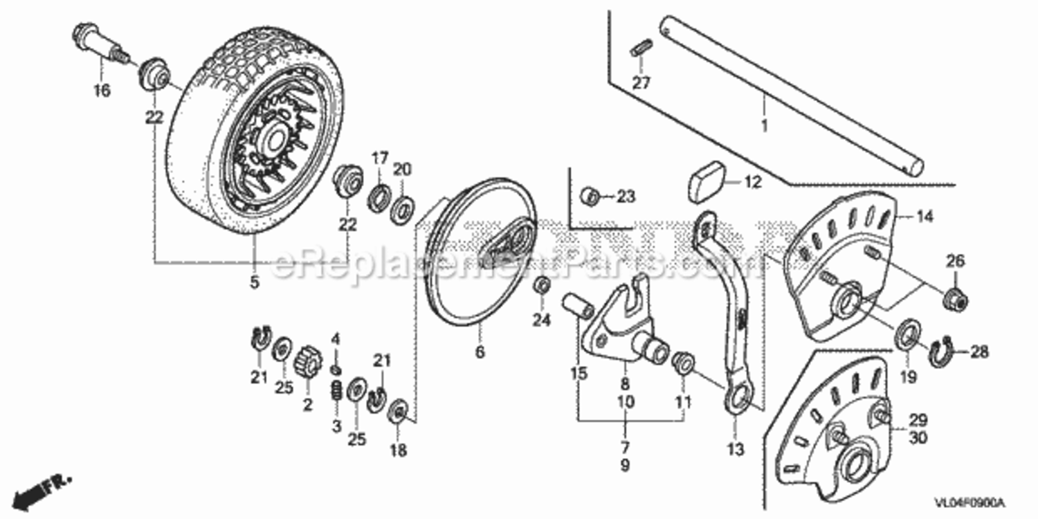 Rear Wheel 1 Diagram and Parts List for HRR216K8 Type VYAAVIN# MZCG-8400001 Honda Lawn Mower