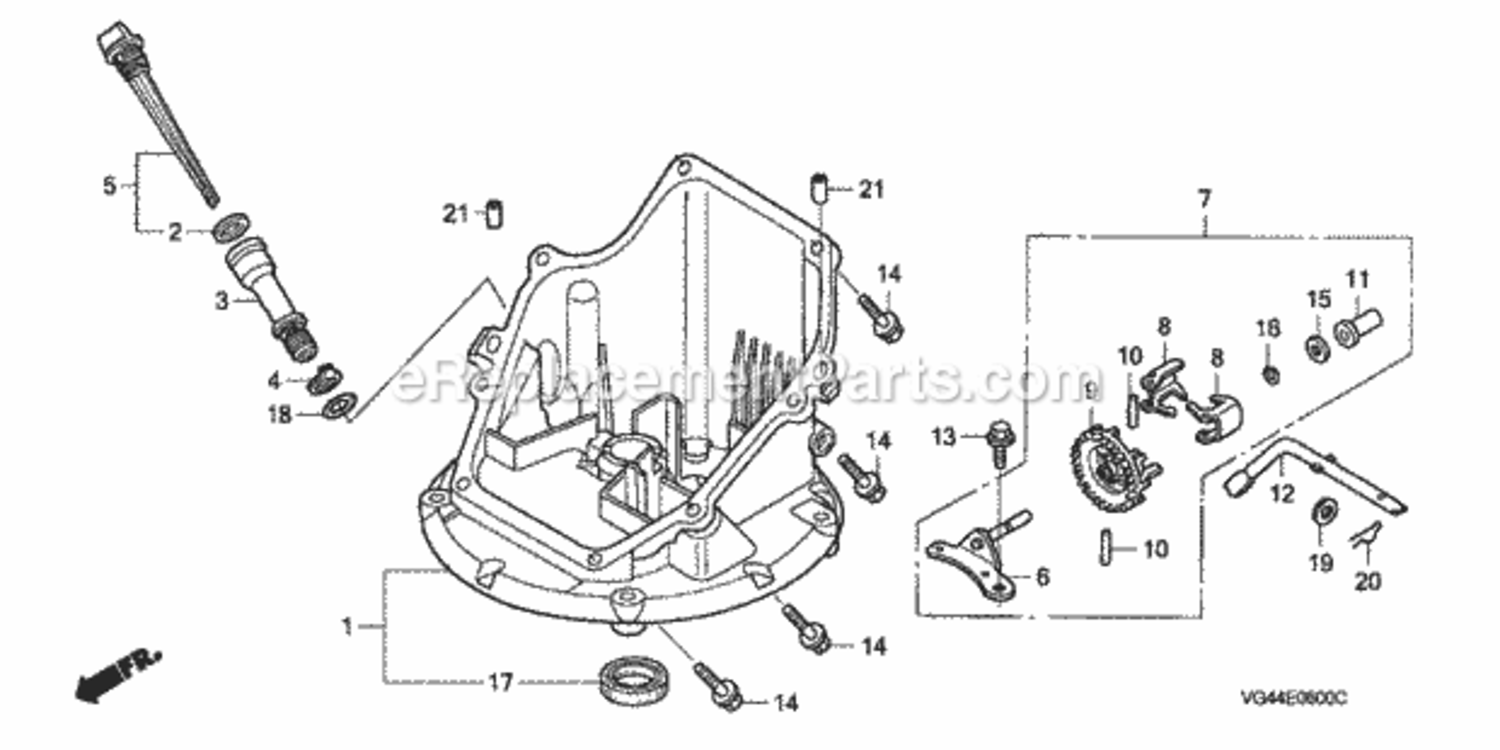 Oil Pan Diagram and Parts List for HRR216 Type SDAVIN# MZCG-6000001 to MZCG-6299999 Honda Lawn Mower