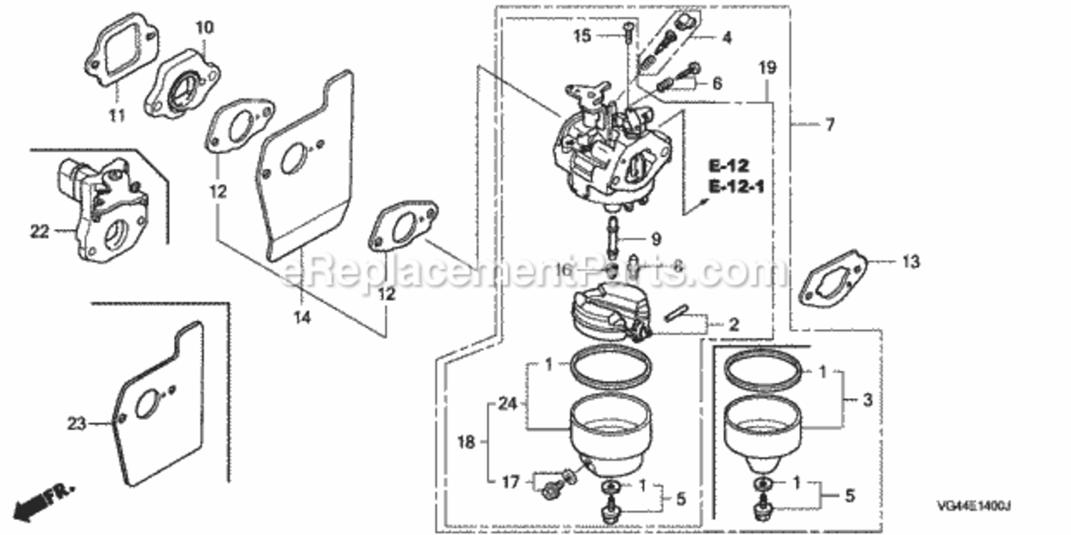 Carburetor Diagram and Parts List for HRR216 Type SDAVIN# MZCG-6000001 to MZCG-6299999 Honda Lawn Mower