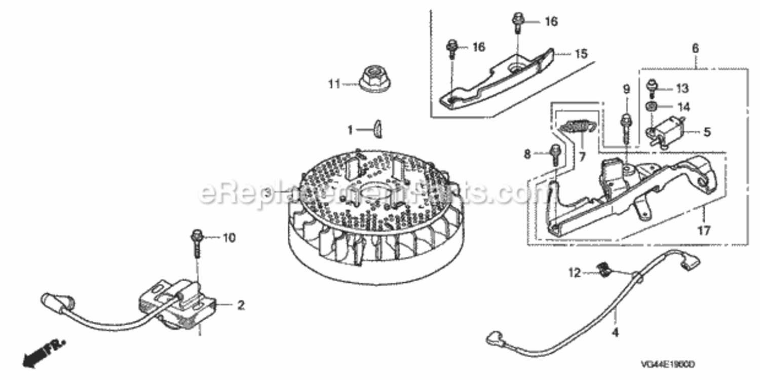 Flywheel Diagram and Parts List for HRR216 Type SDAVIN# MZCG-6000001 to MZCG-6299999 Honda Lawn Mower
