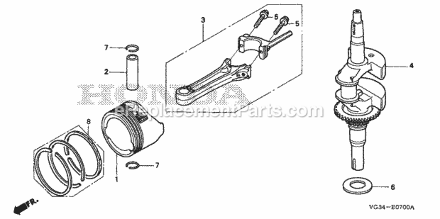 Piston + Crankshaft Diagram and Parts List for HRS216K4 Type PDAAVIN# MZBZ-6400001 Honda Lawn Mower