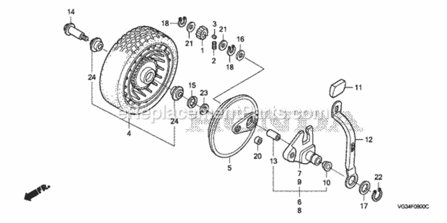Rear Wheel Diagram and Parts List for HRS216K4 Type PDAAVIN# MZBZ-6400001 Honda Lawn Mower