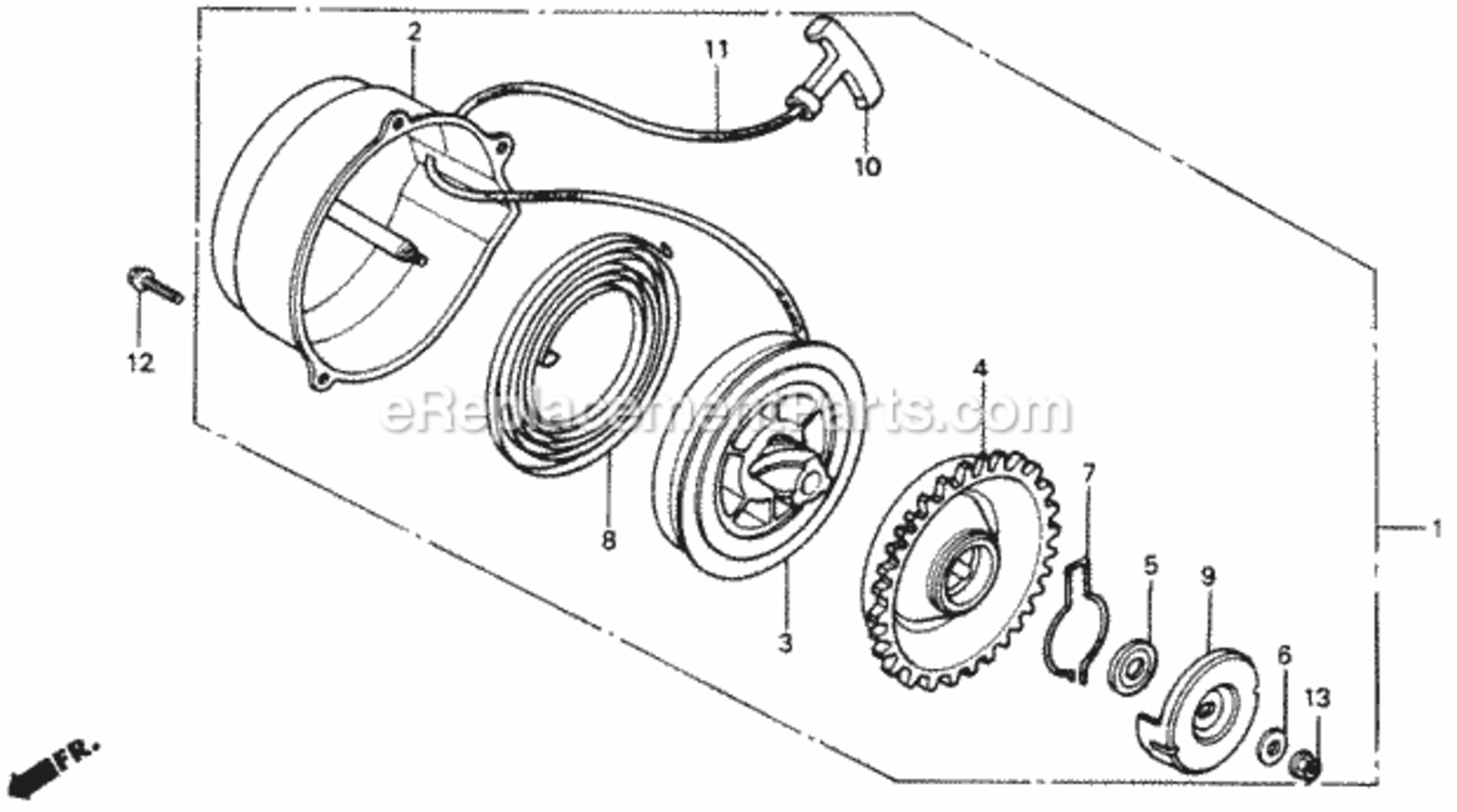 Recoil Starter Diagram and Parts List for HRS21 Type SAVIN# VA2-6000001 Honda Lawn Mower