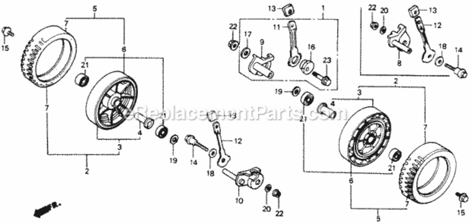 Front Wheel Diagram and Parts List for HRS21 Type SAVIN# VA2-6000001 Honda Lawn Mower