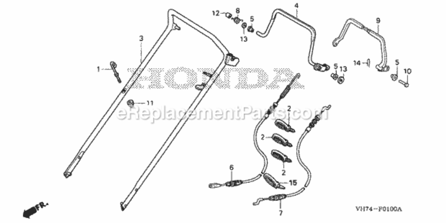 Handlebar 1 Diagram and Parts List for HRX217K1 Type TDAVIN# MAGA-1400001 to MAGA-1499999 Honda Lawn Mower