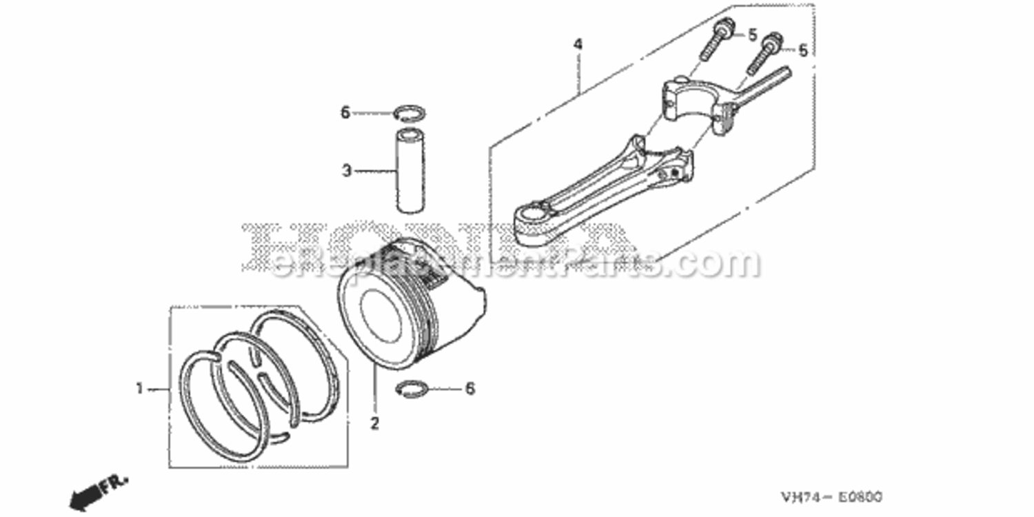 Piston + Connecting Rod Diagram and Parts List for HRX217K3 Type VKAAVIN# MAGA-2020001 Honda Lawn Mower