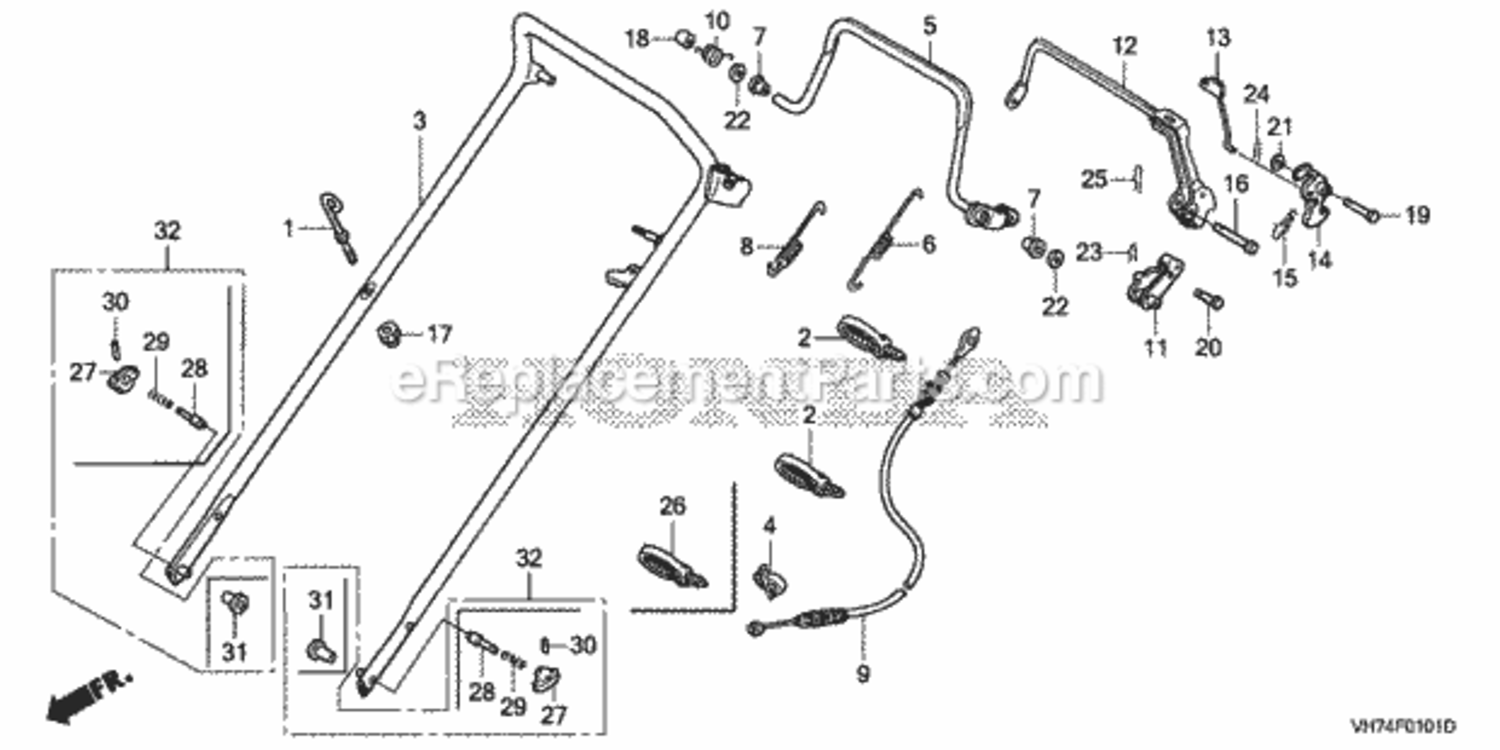 Part Location Diagram of 54530-VH7-000 Honda Cable Roto-stop