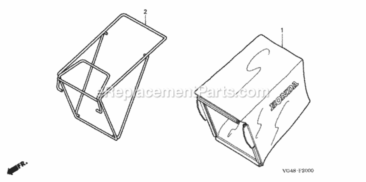 Grass Bag Diagram and Parts List for HRZ216 Type TDAAVIN# MAFA-1000001 Honda Lawn Mower