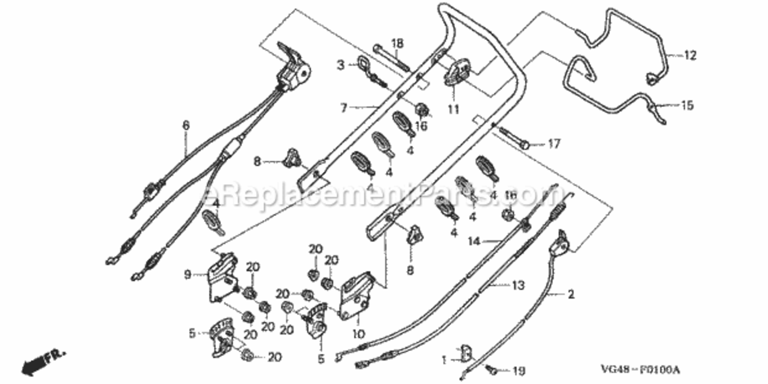 Handlebar Diagram and Parts List for HRZ216 Type TDAAVIN# MAFA-1000001 Honda Lawn Mower