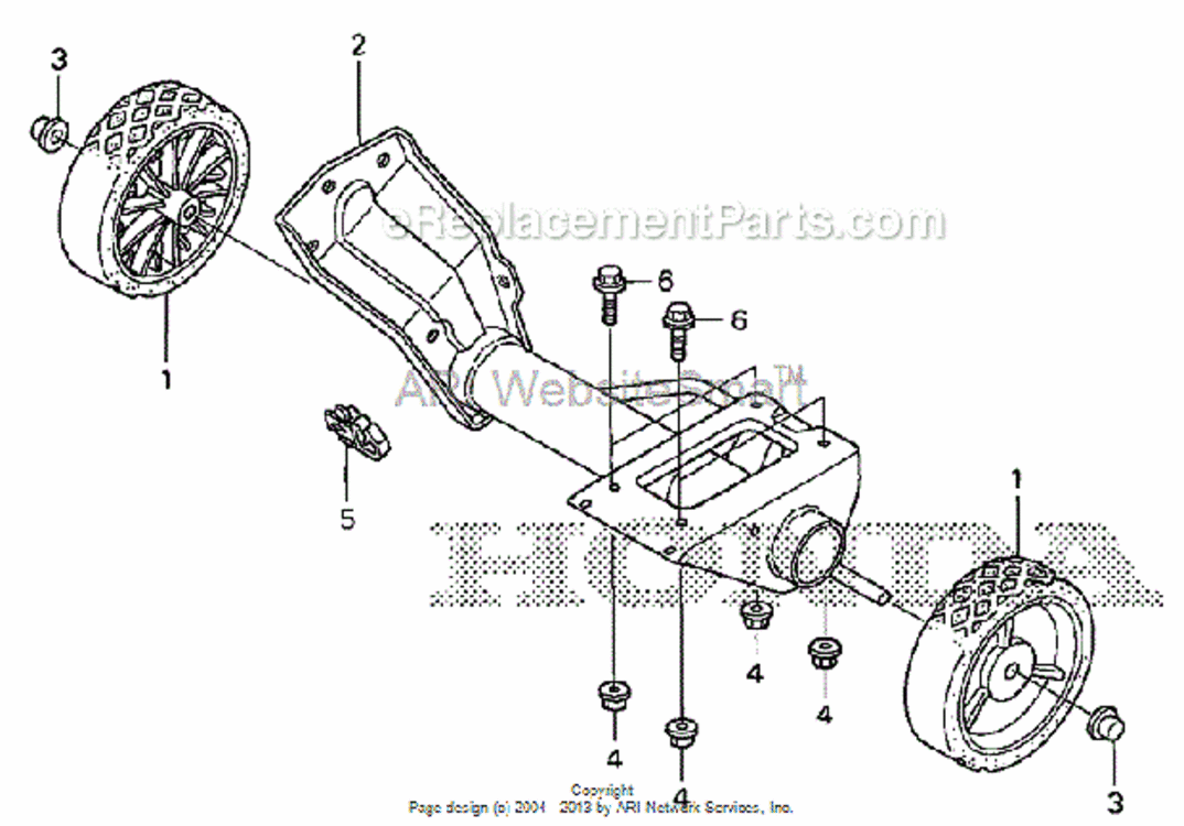 Engine Bed + Wheel Diagram and Parts List for HS520 Type AVIN# SZBG-6000001 to SZBG-6099999 Honda Snow Blower
