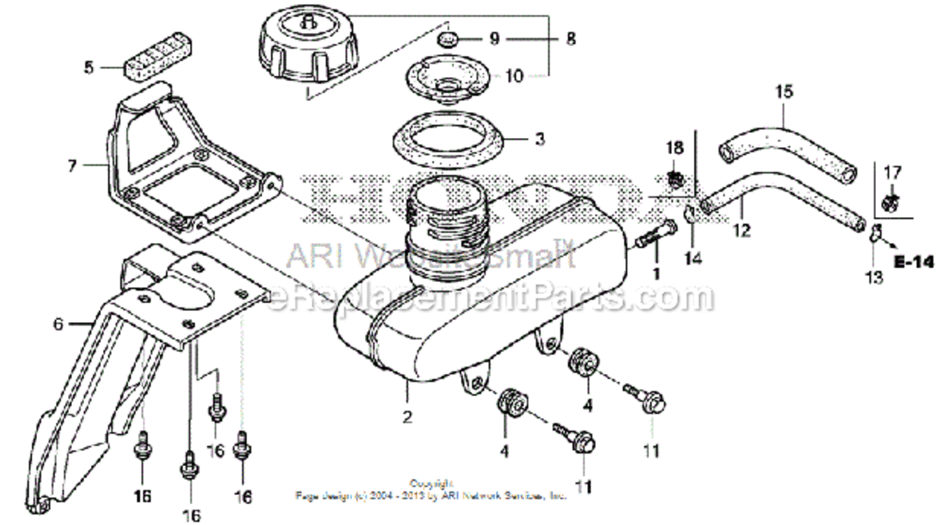 Fuel Tank Diagram and Parts List for HS520 Type AVIN# SZBG-6000001 to SZBG-6099999 Honda Snow Blower