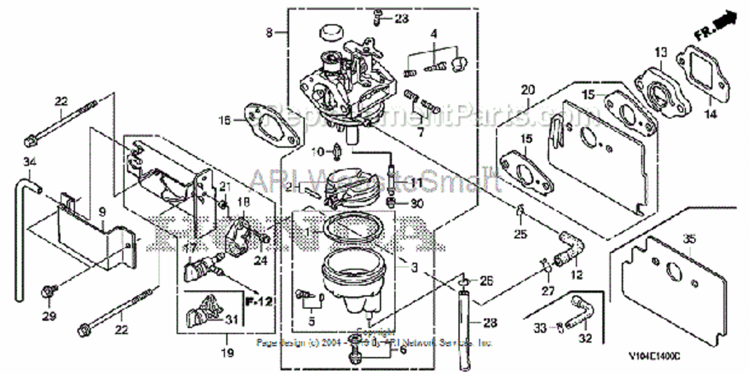 Carburetor Diagram and Parts List for HS520 Type AVIN# SZBG-6000001 to SZBG-6099999 Honda Snow Blower