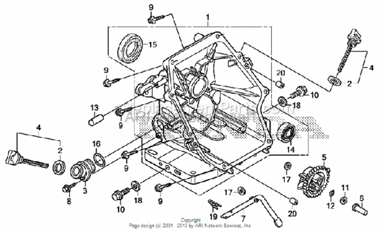 Crankcase Cover Diagram and Parts List for HS520 Type AVIN# SZBG-6000001 to SZBG-6099999 Honda Snow Blower