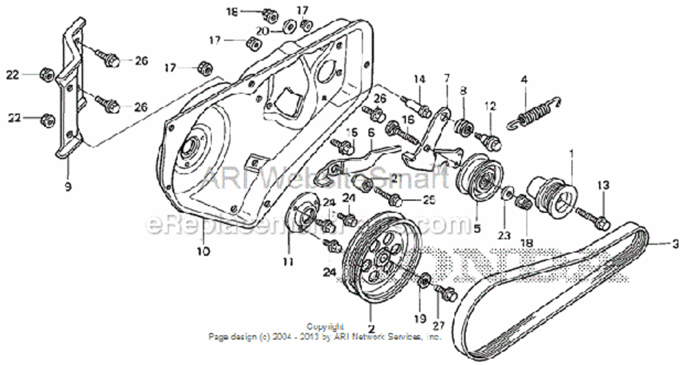 Drive Pulley Diagram and Parts List for HS520 Type AAVIN# SZBG-6000001 to SZBG-6699999 Honda Snow Blower