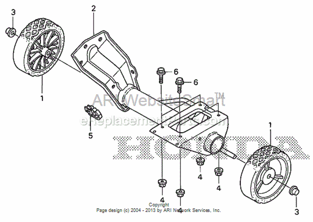 Engine Bed + Wheel Diagram and Parts List for HS520 Type AAVIN# SZBG-6000001 to SZBG-6699999 Honda Snow Blower