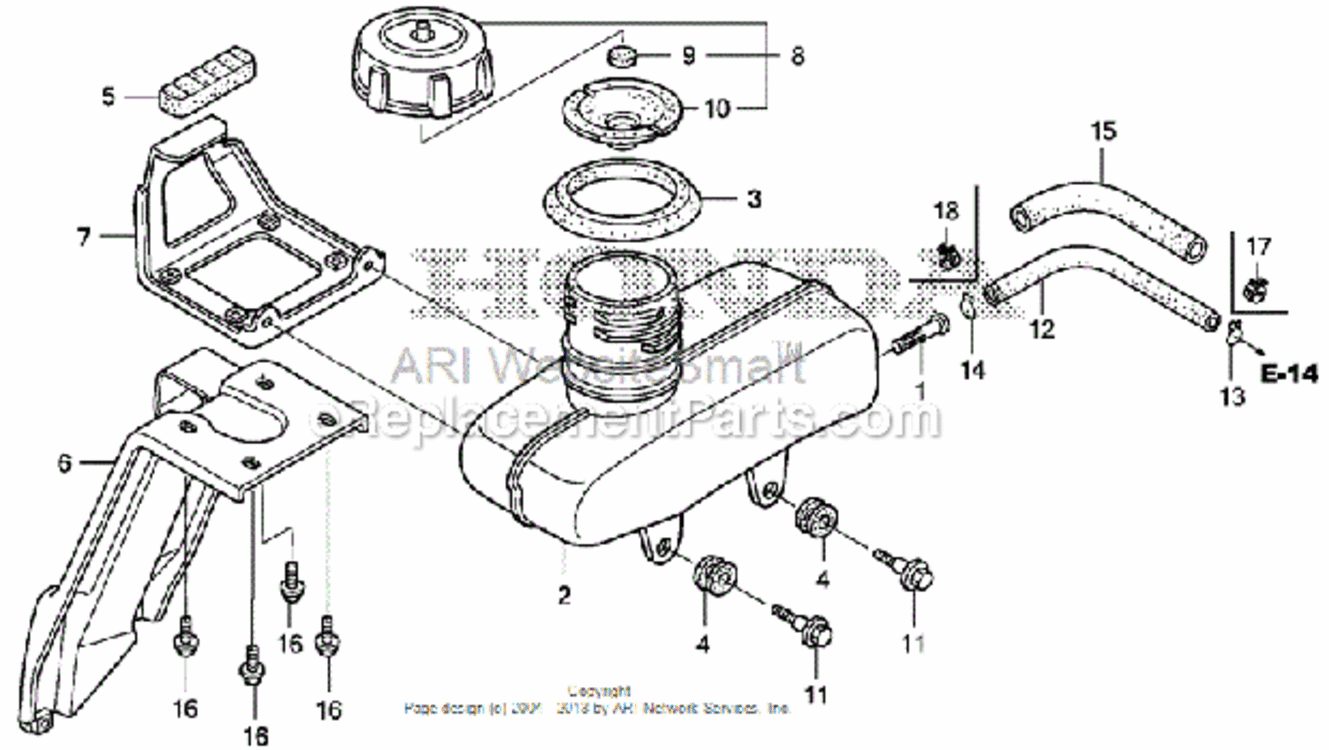 Fuel Tank Diagram and Parts List for HS520 Type AAVIN# SZBG-6000001 to SZBG-6699999 Honda Snow Blower