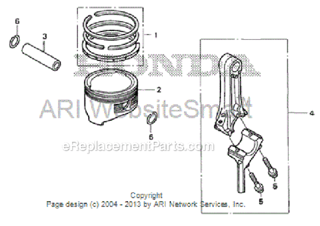 Piston + Connecting Rod Diagram and Parts List for HS520 Type AAVIN# SZBG-6000001 to SZBG-6699999 Honda Snow Blower