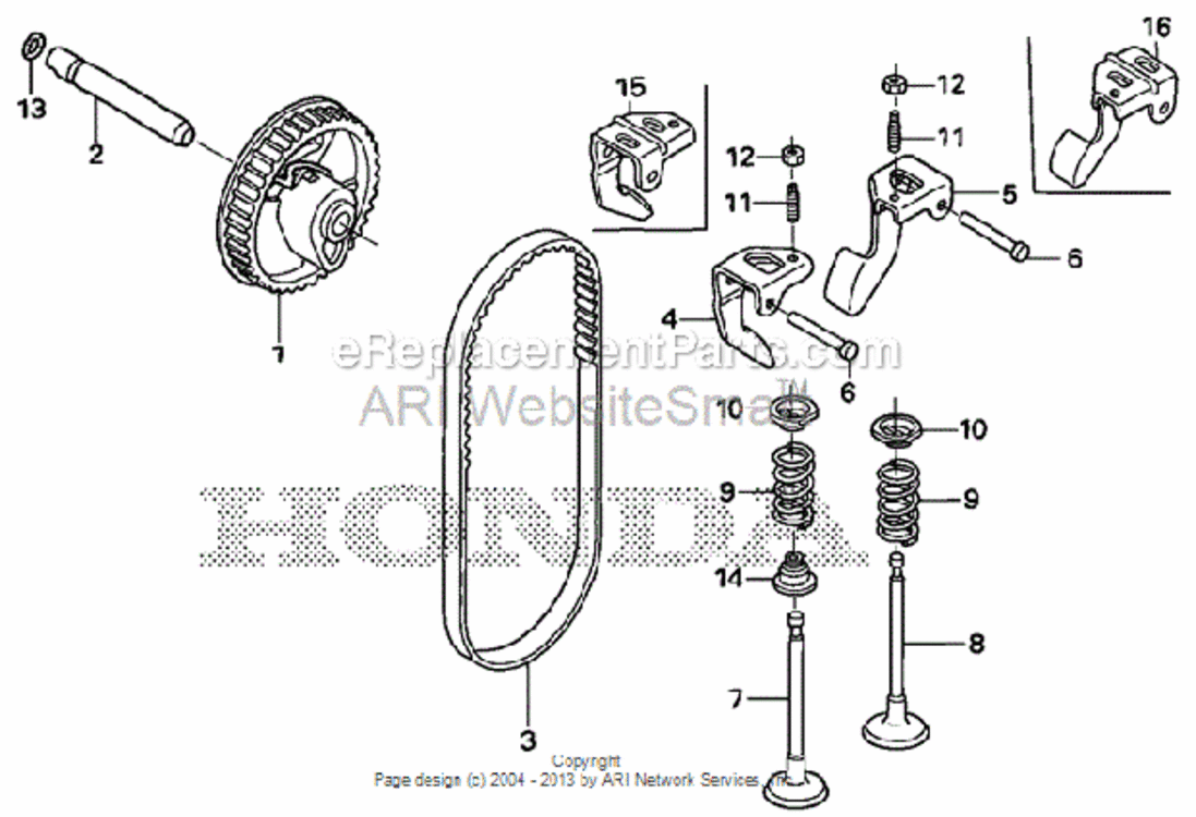 Camshaft Diagram and Parts List for HS520 Type AAVIN# SZBG-6000001 to SZBG-6699999 Honda Snow Blower