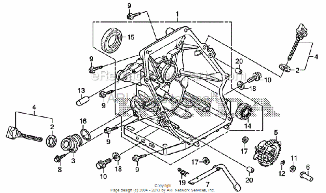 Crankcase Cover Diagram and Parts List for HS520 Type AAVIN# SZBG-6000001 to SZBG-6699999 Honda Snow Blower
