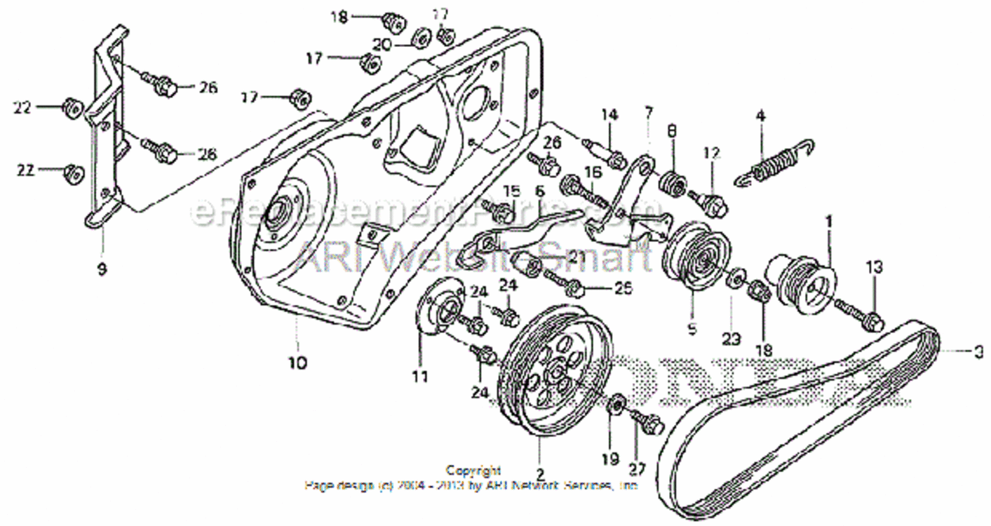 Drive Pulley Diagram and Parts List for HS520 Type ASVIN# SZBG-6000001 to SZBG-6099999 Honda Snow Blower