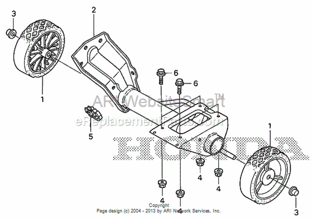 Engine Bed + Wheel Diagram and Parts List for HS520 Type ASVIN# SZBG-6000001 to SZBG-6099999 Honda Snow Blower