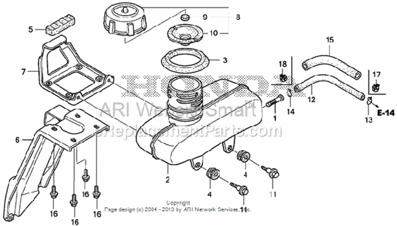 Fuel Tank Diagram and Parts List for HS520 Type ASVIN# SZBG-6000001 to SZBG-6099999 Honda Snow Blower
