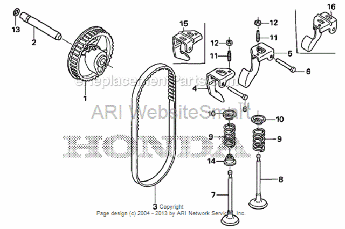 Camshaft Diagram and Parts List for HS520 Type ASVIN# SZBG-6000001 to SZBG-6099999 Honda Snow Blower