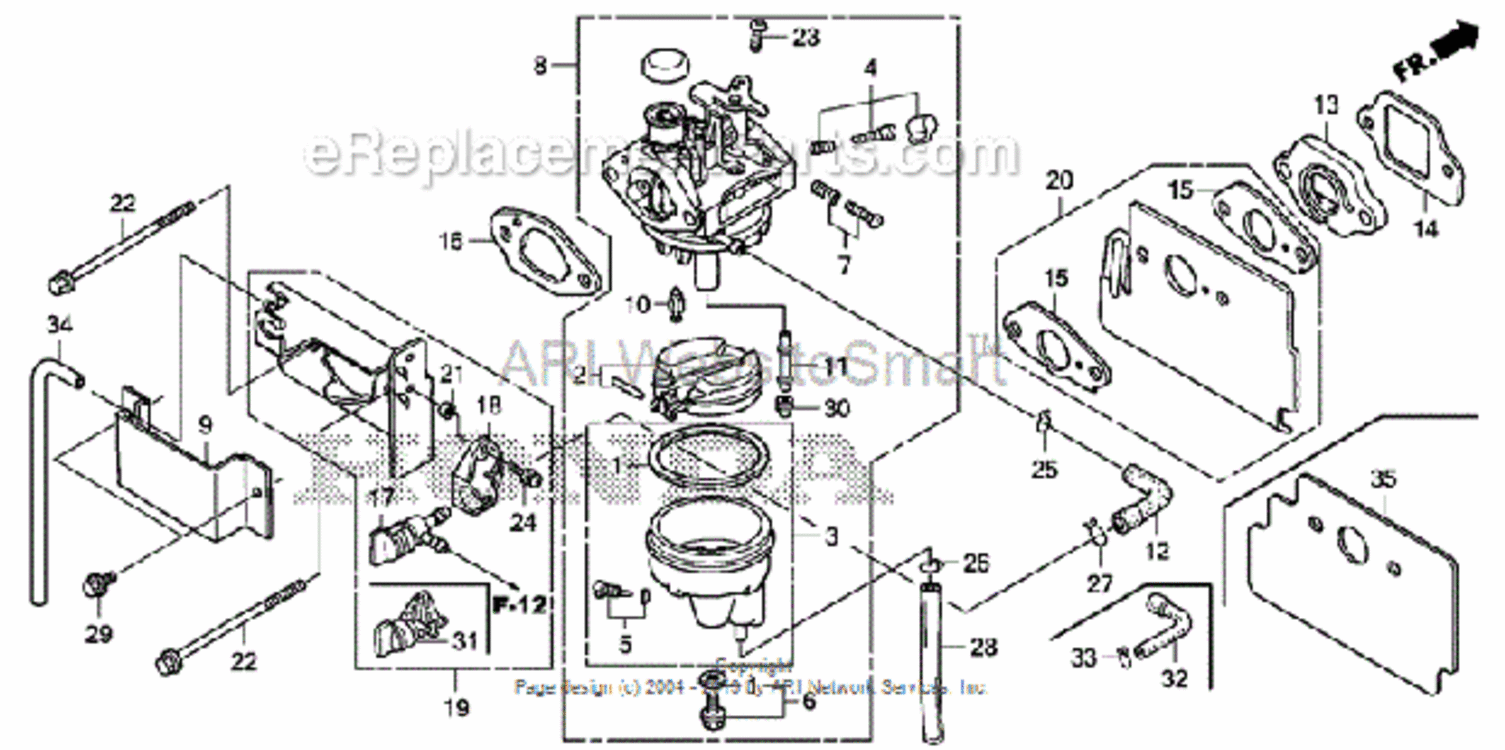 Carburetor Diagram and Parts List for HS520 Type ASVIN# SZBG-6000001 to SZBG-6099999 Honda Snow Blower