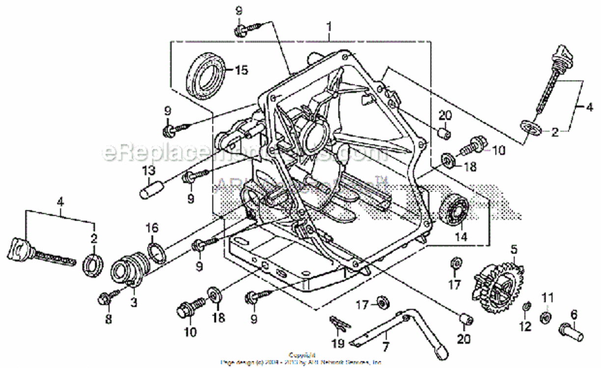 Crankcase Cover Diagram and Parts List for HS520 Type ASVIN# SZBG-6000001 to SZBG-6099999 Honda Snow Blower