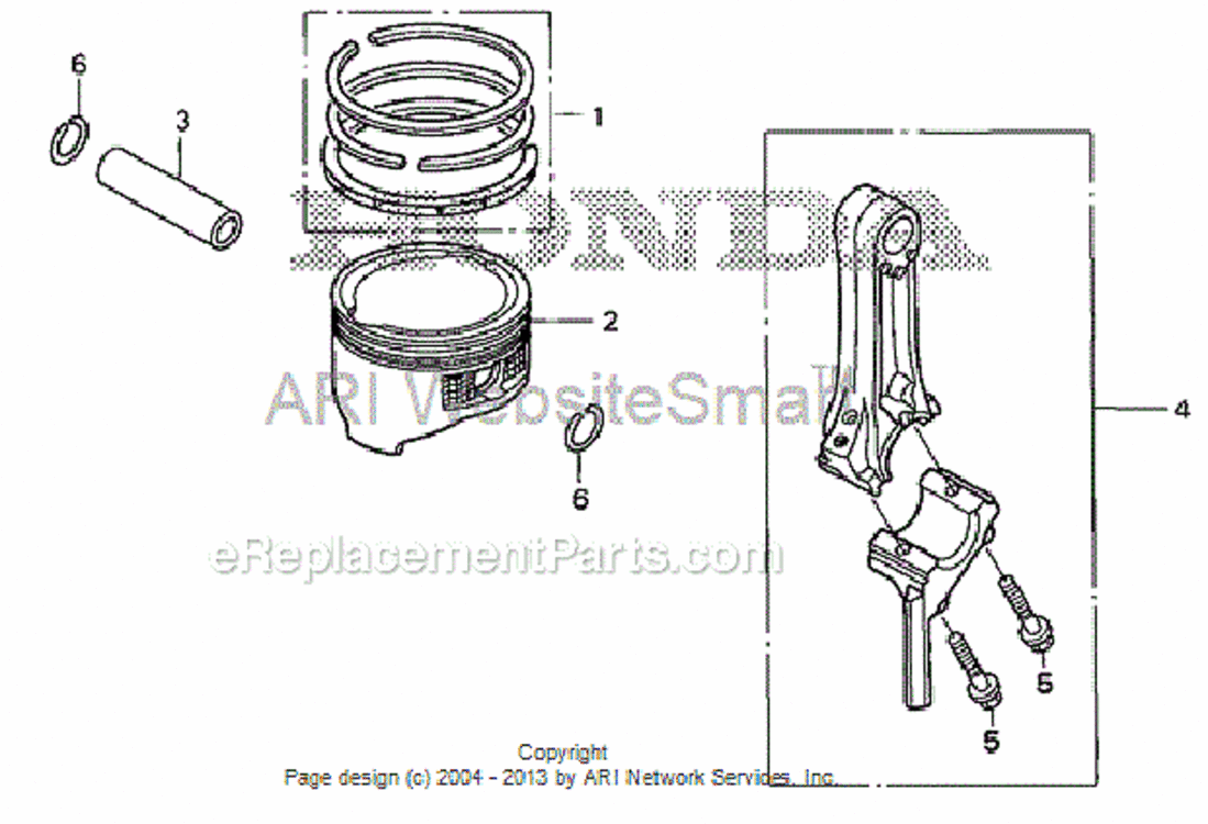 Piston + Connecting Rod Diagram and Parts List for HS520 Type ASAVIN# SZBG-6000001 to SZBG-6099999 Honda Snow Blower