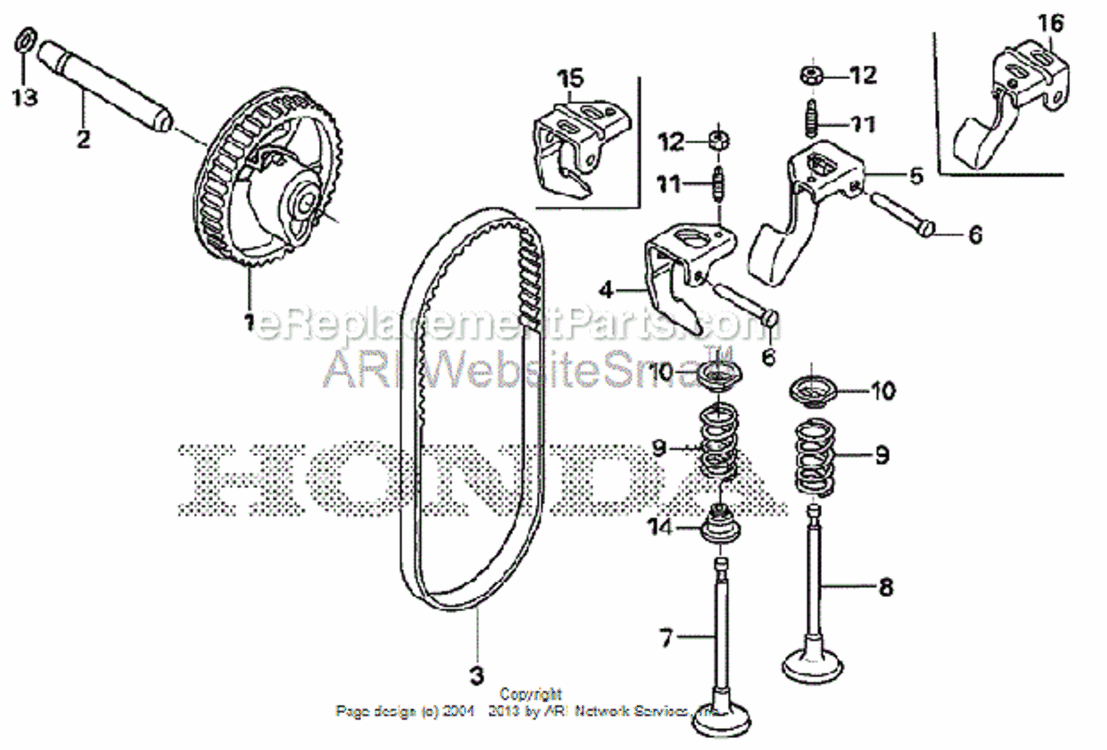 Camshaft Diagram and Parts List for HS520 Type ASAVIN# SZBG-6000001 to SZBG-6099999 Honda Snow Blower