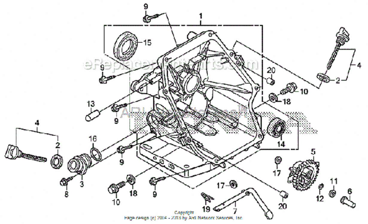 Crankcase Cover Diagram and Parts List for HS520 Type ASAVIN# SZBG-6000001 to SZBG-6099999 Honda Snow Blower