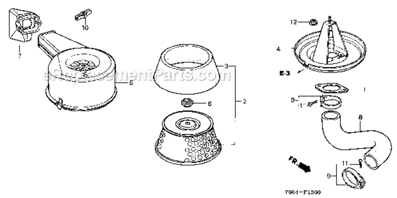 Air Cleaner Diagram and Parts List for HT3810K1  Honda Lawn Tractor