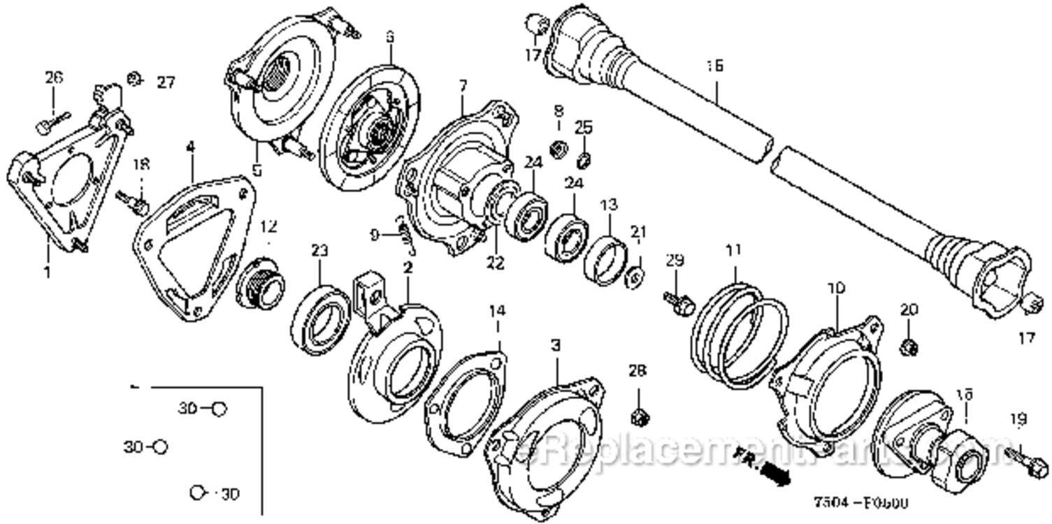 Clutch  Propeller Shaft Diagram and Parts List for HT3810K1  Honda Lawn Tractor