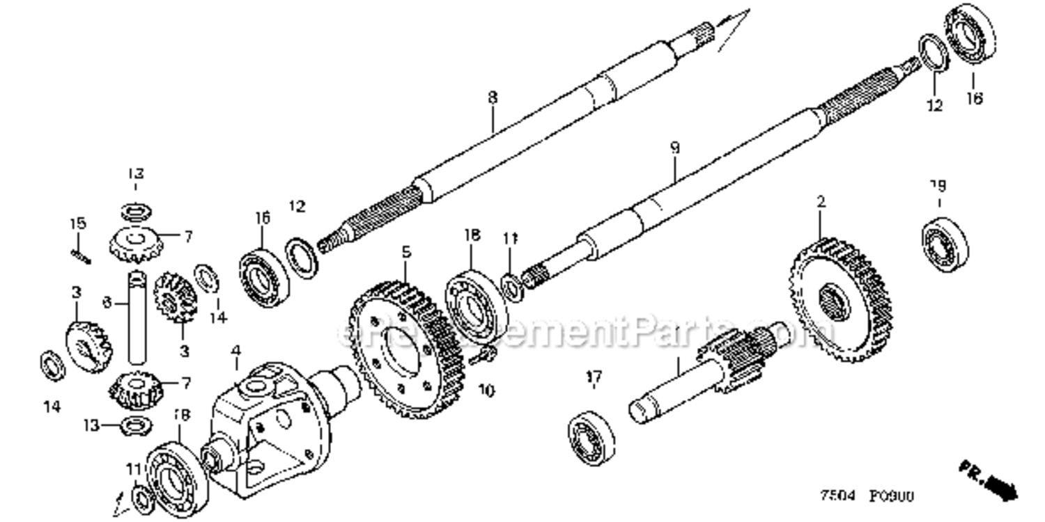 Countershaft  Differential Gear Diagram and Parts List for HT3810K1  Honda Lawn Tractor