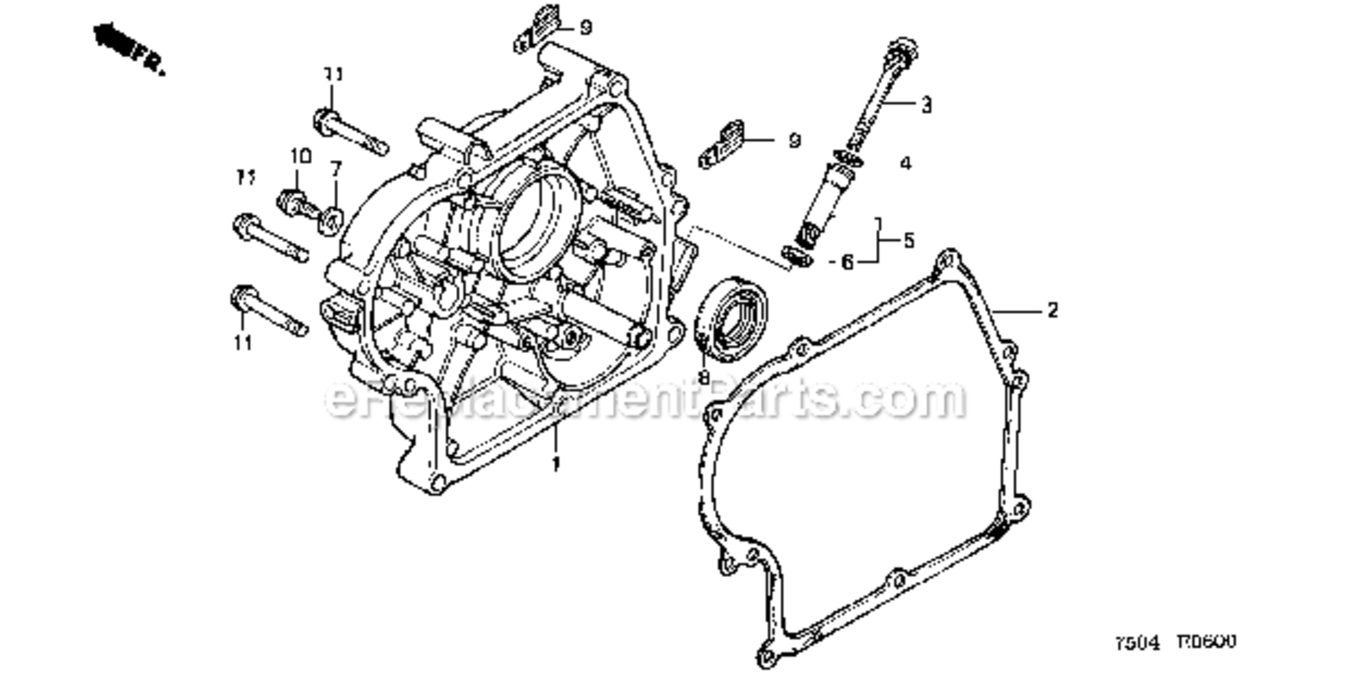 Crankcase Cover Diagram and Parts List for HT3810K1  Honda Lawn Tractor