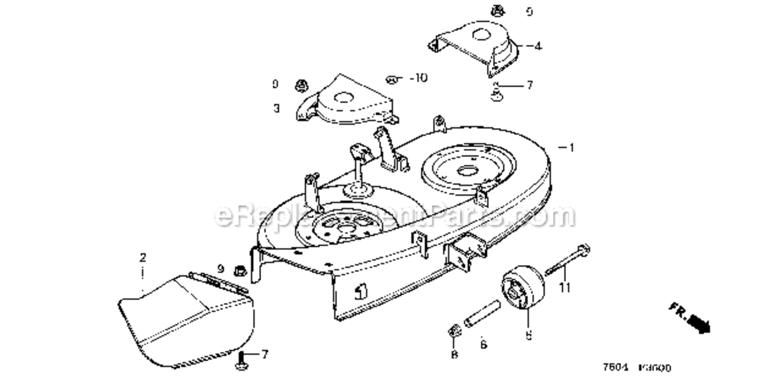 Cutter Housing  Belt Cover Diagram and Parts List for HT3810K1  Honda Lawn Tractor