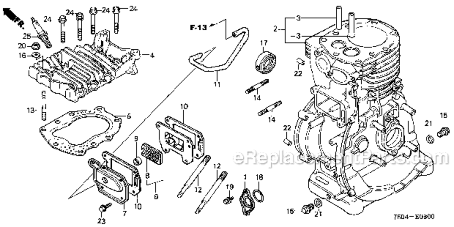 Cylinder  Cylinder Head Diagram and Parts List for HT3810K1  Honda Lawn Tractor