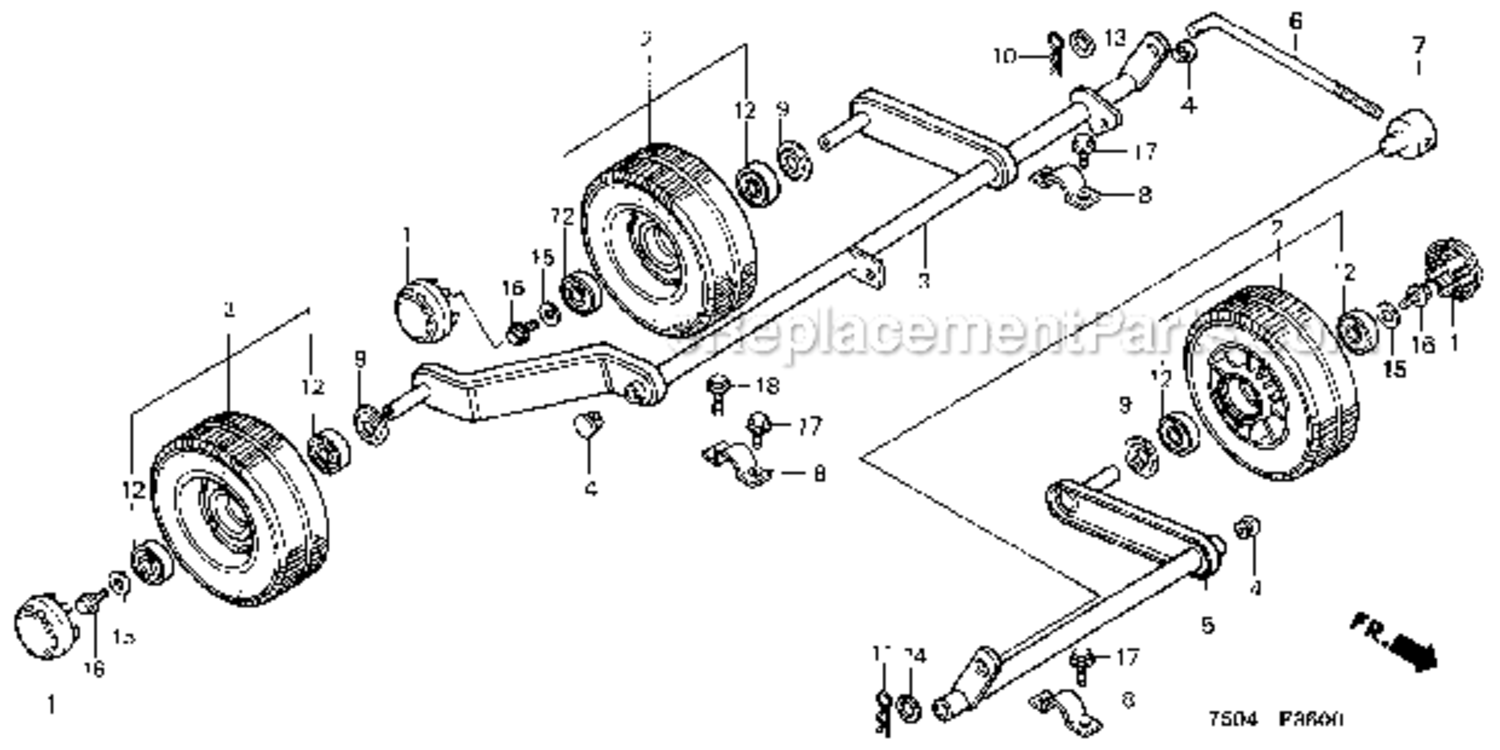 Deck Wheel Diagram and Parts List for HT3810K1  Honda Lawn Tractor